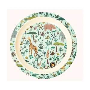 Assiette plate bleu Jungle en mélamine, Rice