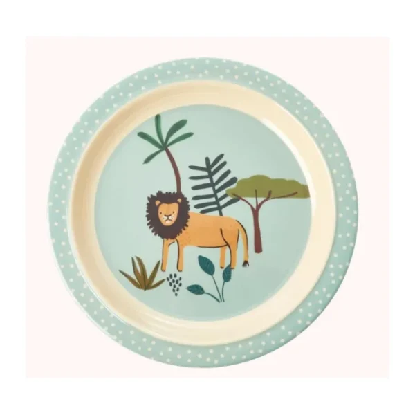 Assiette plate bleu Lion en mélamine, Rice