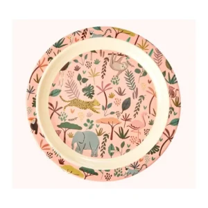 Assiette plate rose Jungle en mélamine, Rice