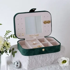 Boîte à Bijoux de Voyage Brigitte Velours Vert, Maison Scarlett