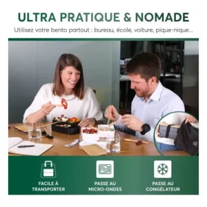 Boîte Bento Modulable 1.5 L Noir & Noyer, Umami