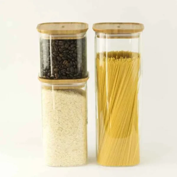 Boîte en verre couvercle bambou empilable, pebbly