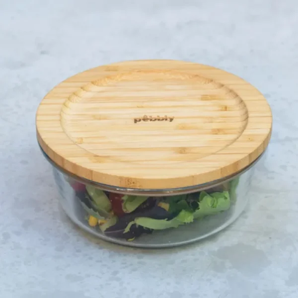 Boîte ronde en verre et bambou 620ml, Pebbly