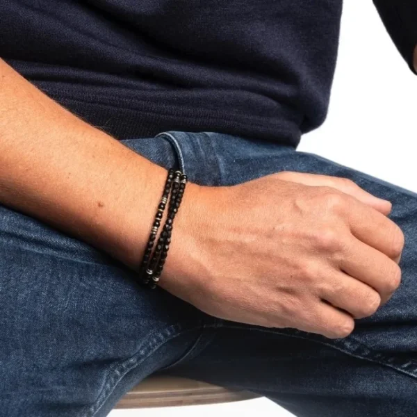 Bracelet Homme 3 tours Magnetic Gentleman Tourmaline Noire, Têtes Blondes
