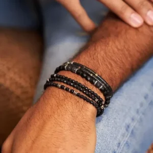 Bracelet Homme Gentleman XL Noir Mat, Têtes Blondes