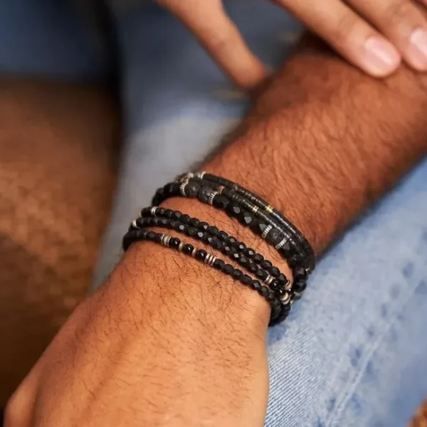 Bracelet Homme Gentleman XL Noir Mat, Têtes Blondes