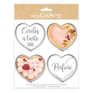 4 Cercles à tarte individuels perforés Coeurs, Scrapcooking