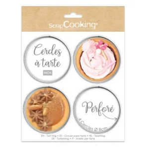 4 Cercles à tarte individuels perforés 8 cm Ronds, Scrapcooking