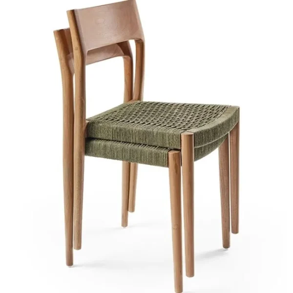 Chaise empilable en teck Buco, Manufactori