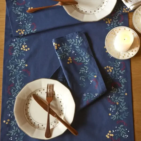 Chemin de table Lueur d'Hiver Bleu Ardoise, Sylvie Thiriez