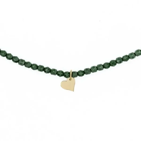 Collier et Bracelet 3 tours Coeur Gold Vert Forêt, Têtes Blondes