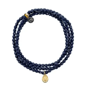 Collier et Bracelet 3 tours Madone Bleu Navy, Têtes Blondes