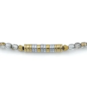 Collier et Bracelet 6 tours Lizbeth Cristal, Têtes Blondes