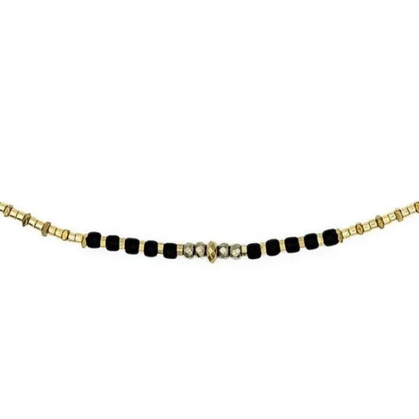 Collier et Bracelet 3 tours Andy Gold Noir, Têtes Blondes