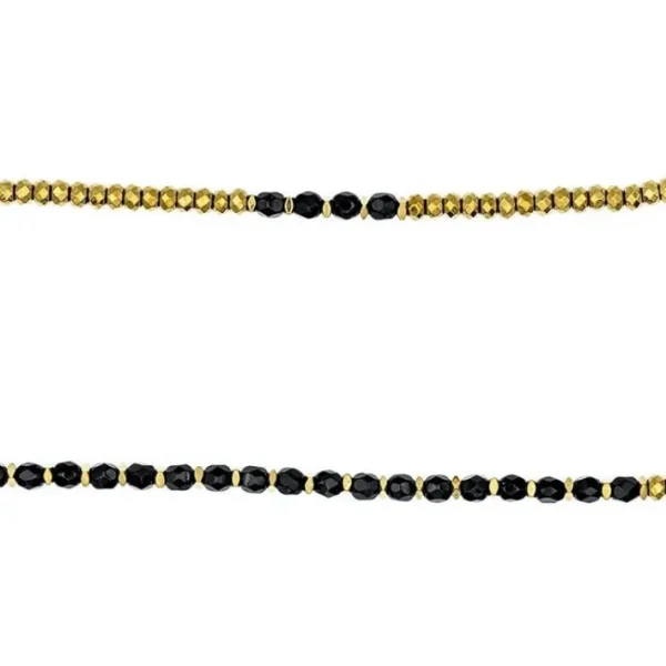 Collier et Bracelet 6 tours Caroline Gold Noir, Têtes Blondes