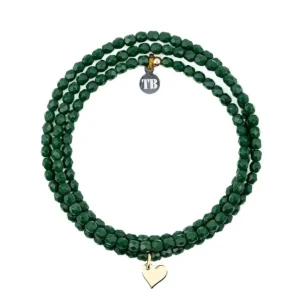 Collier et Bracelet 3 tours Coeur Gold Vert Forêt, Têtes Blondes