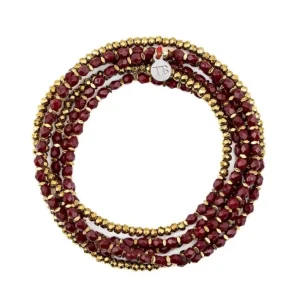 Collier et Bracelet 6 tours Caroline Rouge Cerise, Têtes Blondes