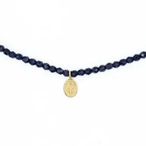 Collier et Bracelet 3 tours Madone Bleu Navy, Têtes Blondes