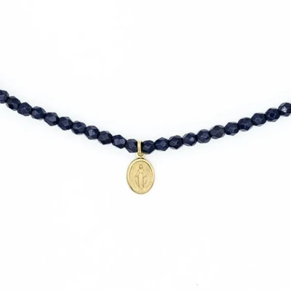Collier et Bracelet 3 tours Madone Bleu Navy, Têtes Blondes