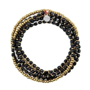 Collier et Bracelet 6 tours Caroline Gold Noir, Têtes Blondes