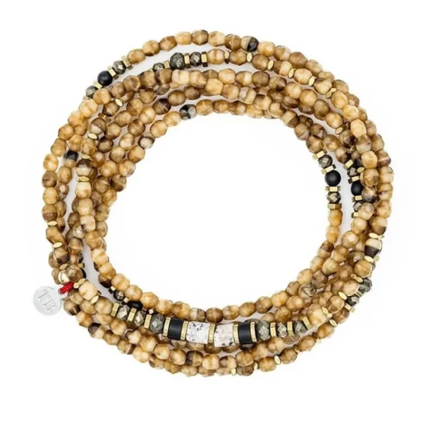 Collier et Bracelet 6 tours Python Caramel, Têtes Blondes