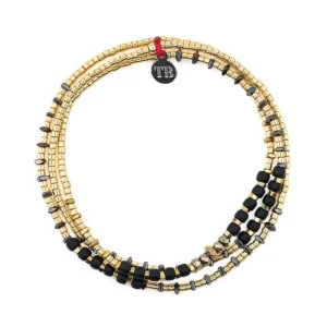 Collier et Bracelet 3 tours Andy Gold Noir, Têtes Blondes