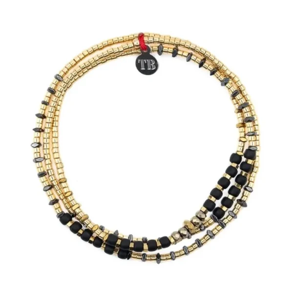 Collier et Bracelet 3 tours Andy Gold Noir, Têtes Blondes