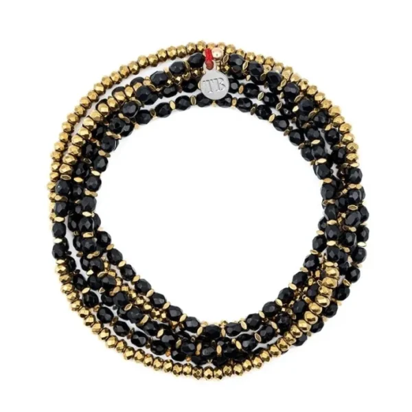 Collier et Bracelet 6 tours Caroline Gold Noir, Têtes Blondes