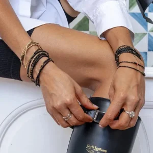 Collier et Bracelet 6 tours Andy Gold Noir, Têtes Blondes