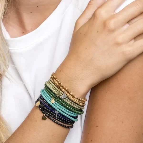 Collier et Bracelet 3 tours Coeur Gold Vert Forêt, Têtes Blondes