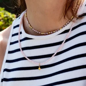 Collier et Bracelet 3 tours Polaire Rose Guimauve, Têtes Blondes