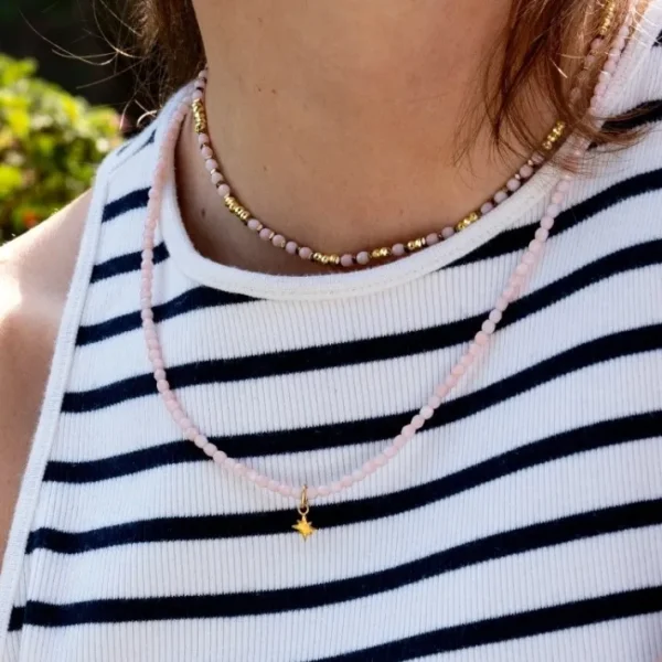 Collier et Bracelet 3 tours Polaire Rose Guimauve, Têtes Blondes