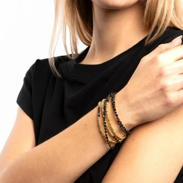 Collier et Bracelet 6 tours Caroline Gold Noir, Têtes Blondes