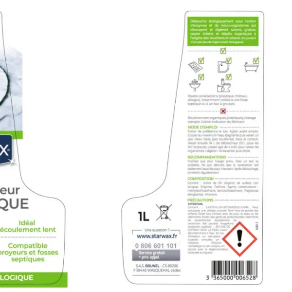 Déboucheur biologique pour canalisations, Starwax