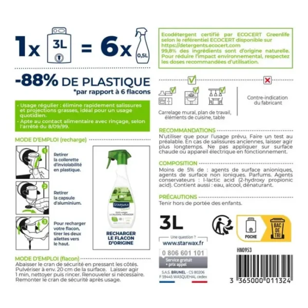 Eco recharge Multi-usages à l'alcool ménager Soluvert, Starwax