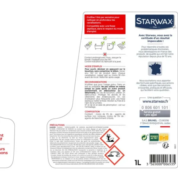 Entretien canalisations avec javel, Starwax