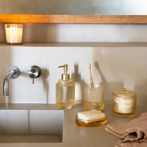 Gobelet de salle de bain Strié Gold en verre , Andrea House