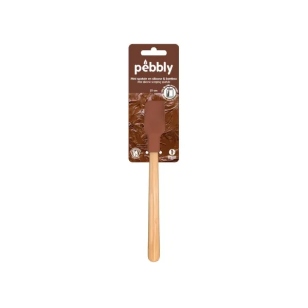 Mini spatule Chocolat en bambou et silicone, Pebbly