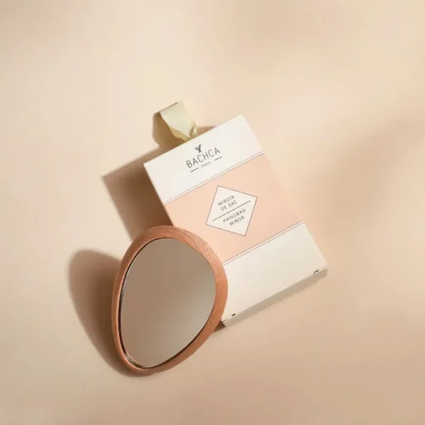 Miroir de sac en bois avec étui, Bachca