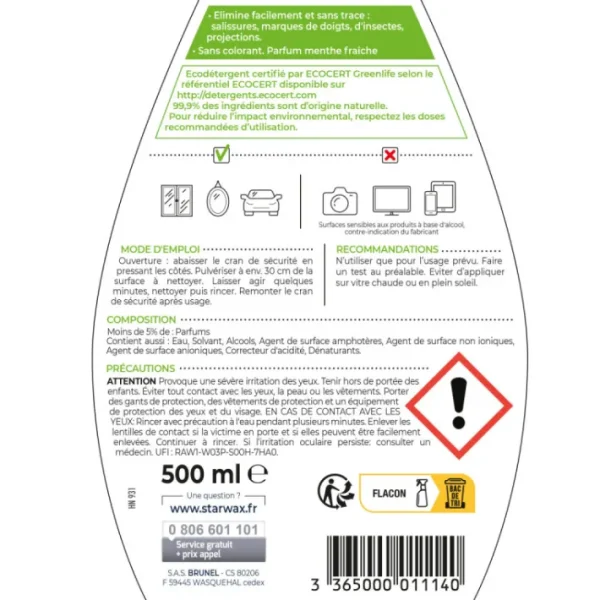 Nettoyant spécial vitres et miroirs  Soluvert, Starwax
