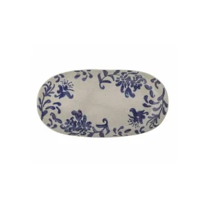 Plat ovale Pétunia bleu en grès, Bloomingville