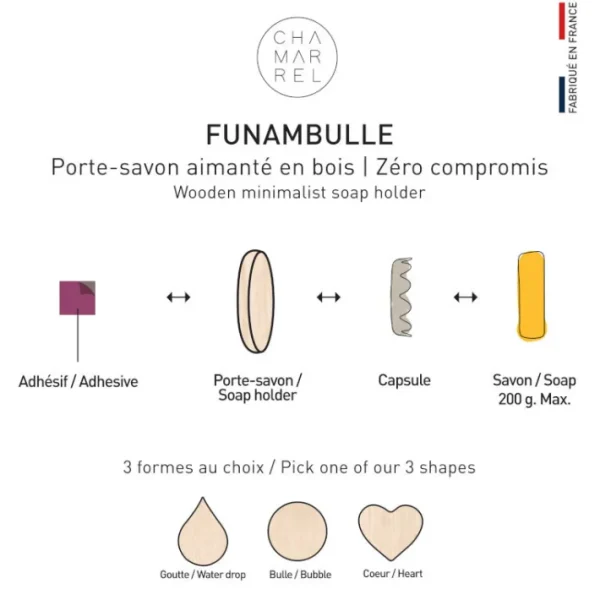 Porte-savon aimanté goutte en bois , Chamarrel