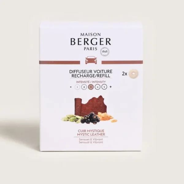 2 Recharges diffuseur voiture Cuir Mystique, Maison Berger