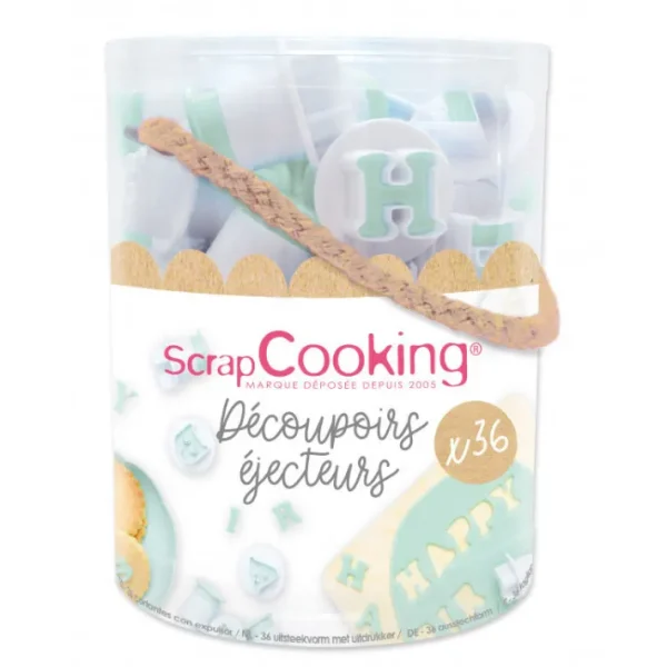 Seau 36 découpoirs éjecteurs chiffres et lettres, Scrapcooking