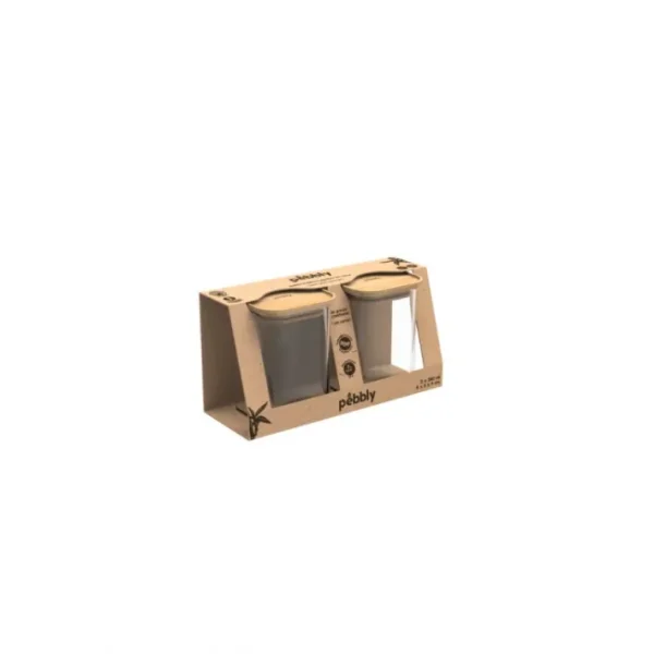 Set de 2 boites en verre 240 ml et couvercle en bambou, pebbly