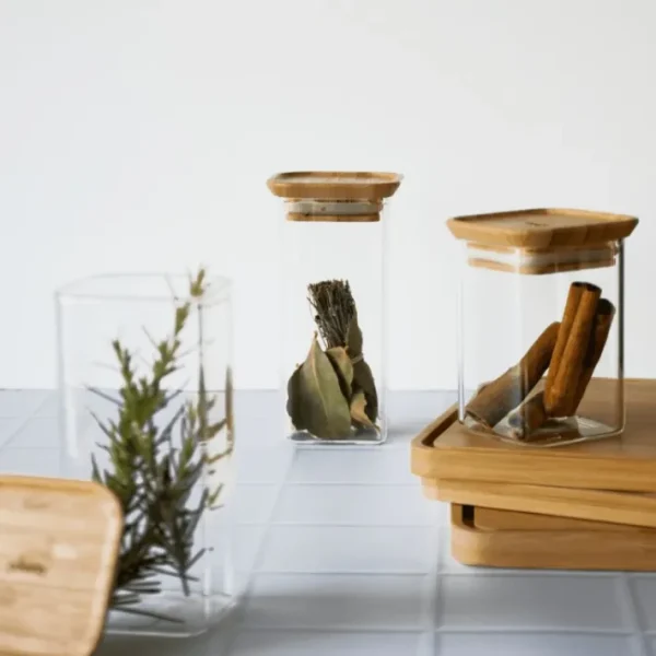 Set de 2 boites en verre 240 ml et couvercle en bambou, pebbly