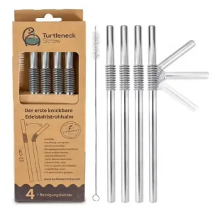 Set de 4 pailles flexibles argent, Turtleneck® Straw
