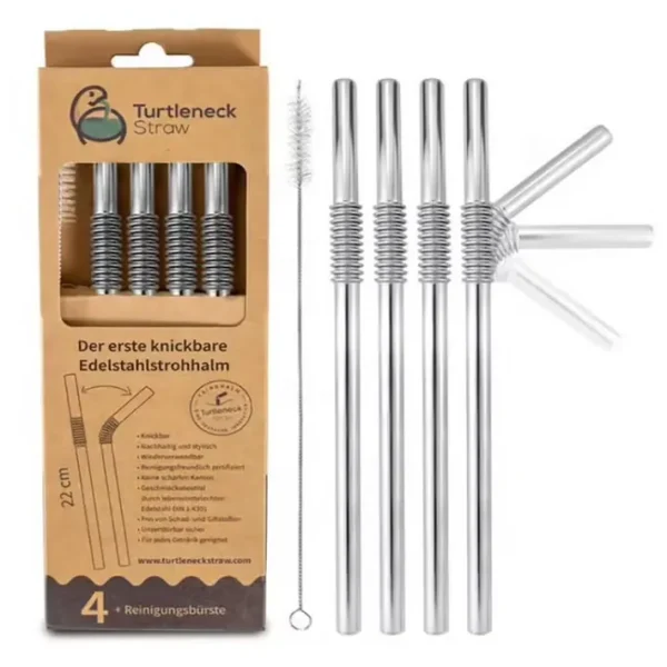 Set de 4 pailles flexibles argent, Turtleneck® Straw