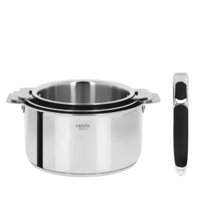 Série de 3 casseroles amovibles inox Casteline + Poignée Zénith 3, Cristel