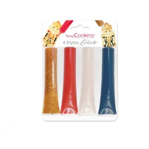 4 stylos déco Bleu, Rouge, Doré, Blanc, ScrapCooking